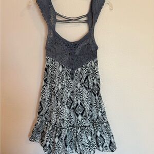 Free People Black and Cream Patterned Dress